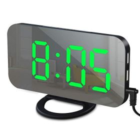 Digital LED Alarm Clock Mirror 2 USB Charger Ports Night Light LED Table Clock Snooze Function Adjustable Brightness Desk Clocks - Black-Green - China