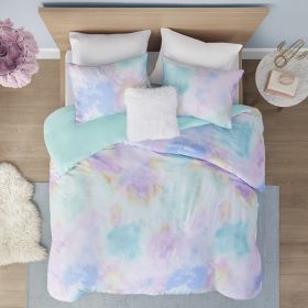 Watercolor Tie Dye Printed Duvet Cover Set with Throw Pillow - as Pic