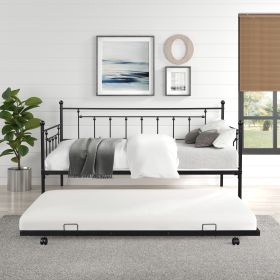 Metal Twin Daybed with Trundle/ Heavy-duty Sturdy Metal/ Noise Reduced/ Trundle for Flexible Space/ Vintage Style/ No Box Spring Needed - as Pic