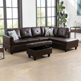 Brown Faux Leather 3-Piece Couch Living Room Sofa Set B - Brown