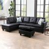 Black Faux Leather 3-Piece Couch Living Room Sofa Set A - Black