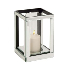 DecMode Silver Glass Pillar Hurricane Lamp with Mirrored Accents - DecMode