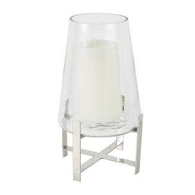 DecMode Stainless Steel Hurricane Lamp with Stainless Steel X Shaped Base - DecMode