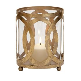 DecMode Gold Metal Pillar Hurricane Lamp - DecMode