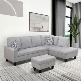 Grey Flannel Living Room Sofa Set B - Grey