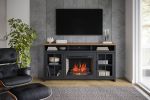 Bridgevine Home Essex 74 inch Fireplace TV Stand Console for TVs up to 85 inches, Minimal Assembly, Black and Whiskey Finish - as Pic