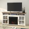 Bridgevine Home Hampton 74 inch Fireplace TV Stand Console for TVs up to 85 inches, Minimal Assembly, Jasmine Whitewash and Barnwood Finish - as Pic