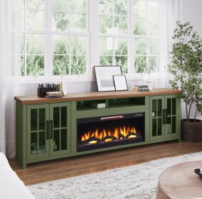 Bridgevine Home Vineyard 97 inch Fireplace TV Stand Console for TVs up to 100 inches, Minimal Assembly, Sage Green and Fruitwood Finish - as Pic