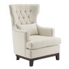 Button Tufted Wing-Back Accent Chair 1pc Beige Fabric Upholstered Pillow Solid Wood Traditional Living Room Furniture - as Pic