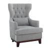 Button Tufted Wing-Back Accent Chair 1pc Light Gray Fabric Upholstered Pillow Solid Wood Traditional Living Room Furniture - as Pic