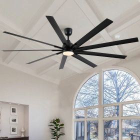 84 In. Indoor Modern Industrial Aluminum Blade Ceiling Fan With LED Light and Remote Control - Black