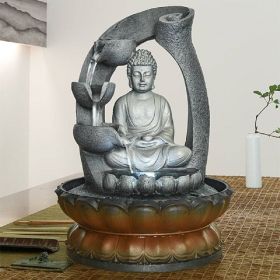 11inches Buddha Fountain Fengshui Indoor Tabletop Decorative Waterfall Kit with Submersible Pump for Office and Home Decor - 11inches