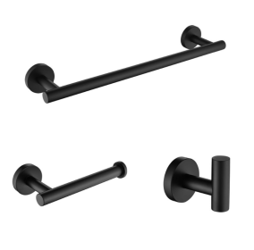 3-piece stainless steel bathroom towel rack set wall-mounted-black - Default