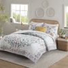 4 Piece Floral Comforter Set with Throw Pillow - as Pic