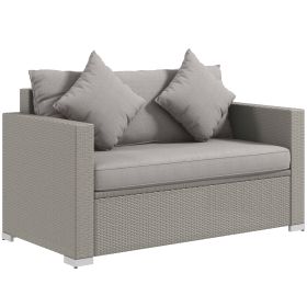 Outsunny Patio Wicker Loveseat with Cushions, 2-Seat Outdoor PE Rattan Couch, Sofa with Throw Pillows for Porch, Backyard, Garden, Poolside, Gray - as