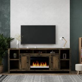 Bridgevine Home Joshua Creek 84 inch Electric Fireplace TV Stand for TVs up to 95 inches, Minimal Assembly, Barnwood Finish - as Pic