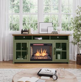 Bridgevine Home Vineyard 74 inch Fireplace TV Stand Console for TVs up to 85 inches, Minimal Assembly, Sage Green and Fruitwood Finish - as Pic