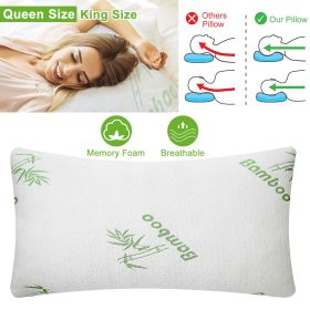 Bamboo Memory Foam Pillow Hypoallergenic Bed Pillow For Head Neck Rest Sleeping Shredded Pillow With Washable Cover [Queen Size] - Queen