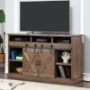 Bridgevine Home Farmhouse 66 inch Electric Fireplace TV Stand for TVs up to 80 inches, Minimal Assembly, Barnwood Finish - as Pic