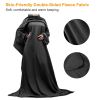 Wearable Fleece Blanket with Sleeves Cozy Warm Microplush Sofa Blanket Extra Soft Lightweight for Adult Women Men 3 Colors - Black