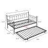 Metal Twin Daybed with Trundle/ Heavy-duty Sturdy Metal/ Noise Reduced/ Trundle for Flexible Space/ Vintage Style/ No Box Spring Needed - as Pic