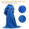 Wearable Fleece Blanket with Sleeves Cozy Warm Microplush Sofa Blanket Extra Soft Lightweight for Adult Women Men 3 Colors - Blue