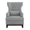 Button Tufted Wing-Back Accent Chair 1pc Light Gray Fabric Upholstered Pillow Solid Wood Traditional Living Room Furniture - as Pic