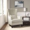 Button Tufted Wing-Back Accent Chair 1pc Beige Fabric Upholstered Pillow Solid Wood Traditional Living Room Furniture - as Pic