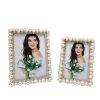 High Quality Metal Photo Frame Pearl European Home Ornament Table Decor Embellished Fashion Bedside Table Living Room Kids Adult - Sliver - 8 inch