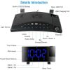 Projection Alarm Clock with Radio Function 7.7In Curved-Screen LED Digital Alarm Clock w/ Dual Alarms 4 Dimmer 12/24 Hour - Blue