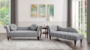 1pc Modern Traditional Chaise Button Tufted Detail Dove Gray Upholstery Style Comfort Living Room Furniture Espresso Finish Legs - as Pic