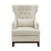 Button Tufted Wing-Back Accent Chair 1pc Beige Fabric Upholstered Pillow Solid Wood Traditional Living Room Furniture - as Pic