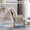 Soft Comfortable 1pc Accent Click Clack Chair with Ottoman Beige Fabric Upholstered Oak Finish Legs Living Room Furniture - as Pic