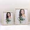 High Quality Metal Photo Frame Pearl European Home Ornament Table Decor Embellished Fashion Bedside Table Living Room Kids Adult - Sliver - 10 inch