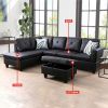 Black Faux Leather 3-Piece Couch Living Room Sofa Set A - Black