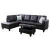 Black Faux Leather 3-Piece Couch Living Room Sofa Set A - Black