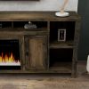 Bridgevine Home Joshua Creek 84 inch Electric Fireplace TV Stand for TVs up to 95 inches, Minimal Assembly, Barnwood Finish - as Pic