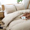 100% Washed Cotton Duvet Cover Set, Durable Fade-Resistant Natural Bedding Set (No Comforter) - Khaki - Twin