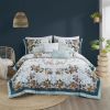 5 Piece Cotton Floral Comforter Set with Throw Pillows - as Pic