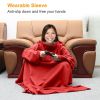 Wearable Fleece Blanket with Sleeves Cozy Warm Microplush Sofa Blanket Extra Soft Lightweight for Adult Women Men 3 Colors - Red