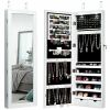 Lockable Wall Mount Mirrored Jewelry Cabinet with LED Lights - white