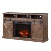 Bridgevine Home Farmhouse 66 inch Electric Fireplace TV Stand for TVs up to 80 inches, Minimal Assembly, Barnwood Finish - as Pic