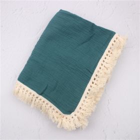 Baby Cotton Double Yarn Tassel Bath Towel (Option: Peacock blue-100x120cm)