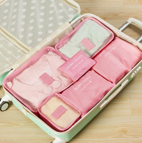 Durable Waterproof Nylon Packing Cube Travel Organizer Bag (Color: Pink)